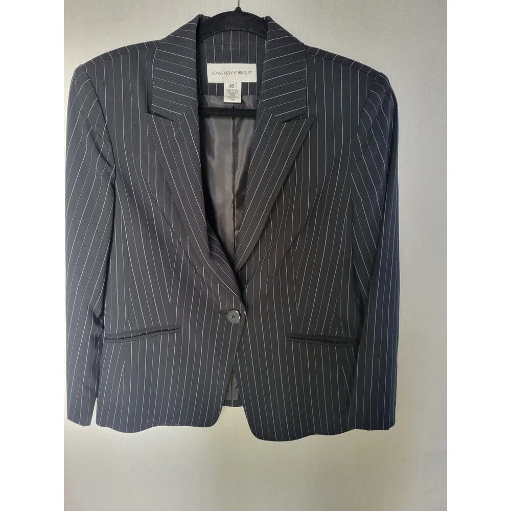 Jones New York Blazer 10 Single Breasted One Button Stripe